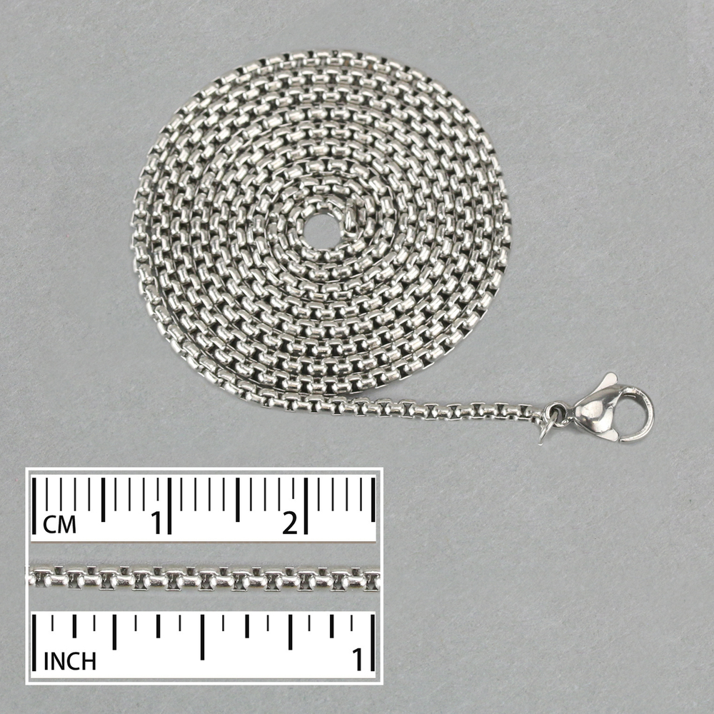 Chain & Clasps Stainless Steel 2mm Thick Box Chain with Clasp, 23"